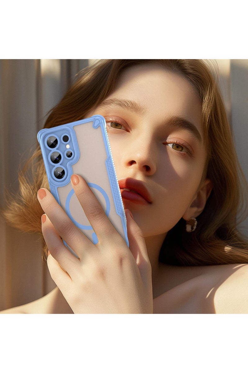 Cover For Samsung Galaxy S25 Ultra Armor Glaze MagSafe Magnetic Phone Case Raised edges around the screen and camera lens help prevent scratches - Blue - Image 2