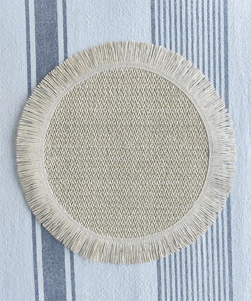 Fennco Styles Fennco Styles Woven Fringe Solid Color Placemats 15 Round Set of 4  Ivory Hand Braided Table Mats for Home Dining Room Boho Decor Banquets Family Gathering and Special Occasion  - Image 4