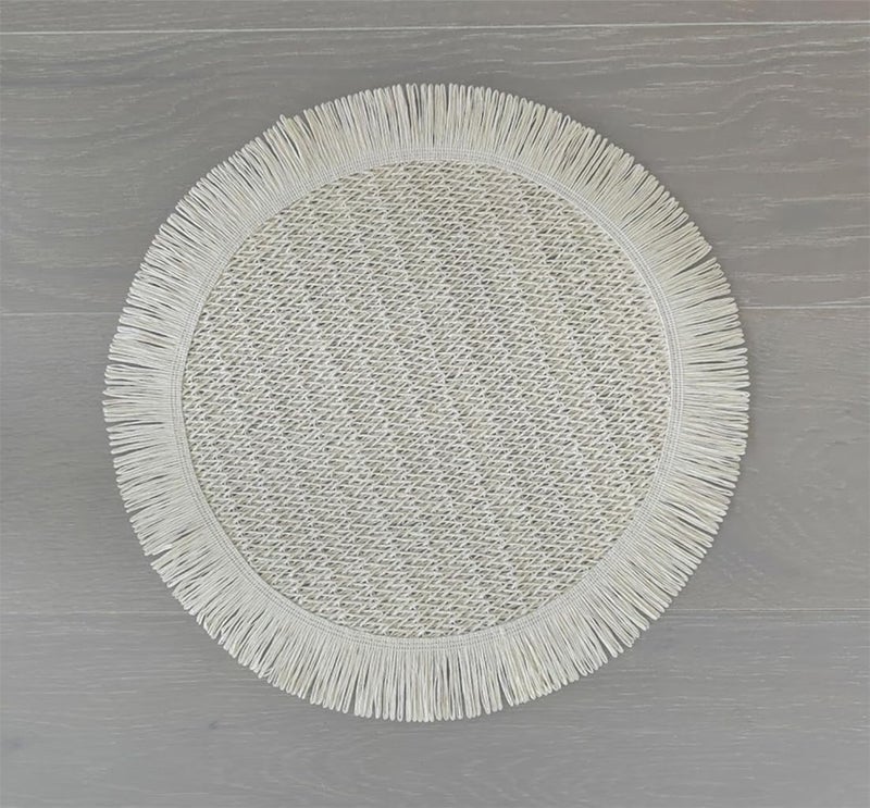 Fennco Styles Fennco Styles Woven Fringe Solid Color Placemats 15 Round Set of 4  Ivory Hand Braided Table Mats for Home Dining Room Boho Decor Banquets Family Gathering and Special Occasion  - Image 2