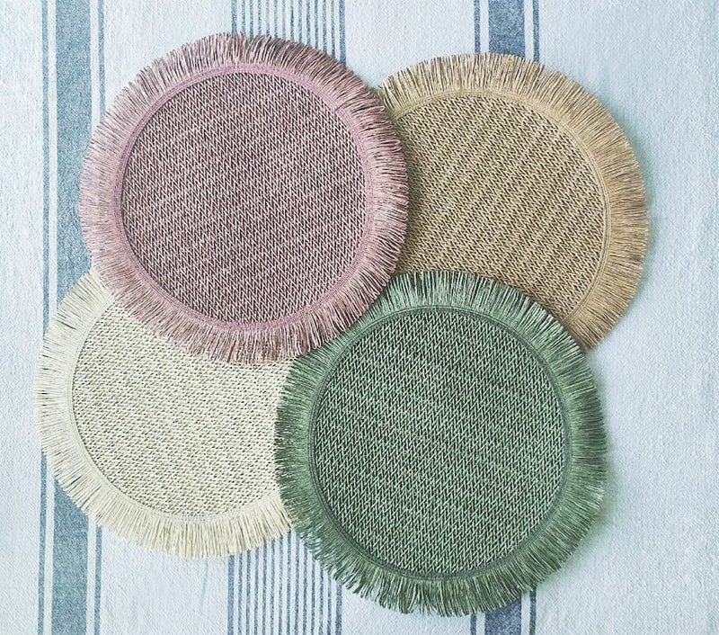 Fennco Styles Fennco Styles Woven Fringe Solid Color Placemats 15 Round Set of 4  Ivory Hand Braided Table Mats for Home Dining Room Boho Decor Banquets Family Gathering and Special Occasion  - Image 5