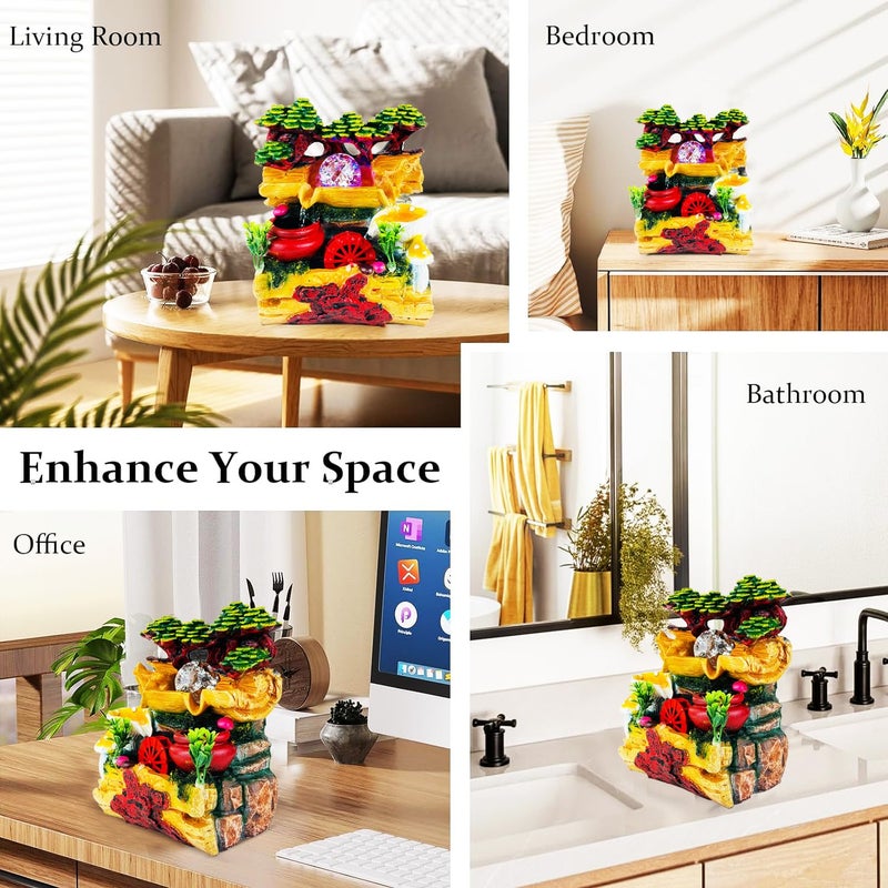 Go Hooked نافورة شلال من بولي ريزين مع أضواء LED وتحكم في سرعة التدفق قابلة للتعديل لغرفة المعيشة، غرفة النوم والمكتب 25.5 سم | تخفيف التوتر وزينة الطاقة الإيجابية | نافورة مائية على الطاولة (GHF317) - Image 5