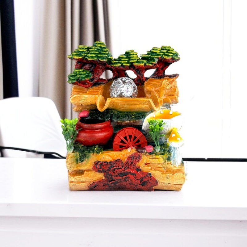 Go Hooked نافورة شلال من بولي ريزين مع أضواء LED وتحكم في سرعة التدفق قابلة للتعديل لغرفة المعيشة، غرفة النوم والمكتب 25.5 سم | تخفيف التوتر وزينة الطاقة الإيجابية | نافورة مائية على الطاولة (GHF317) - Image 1