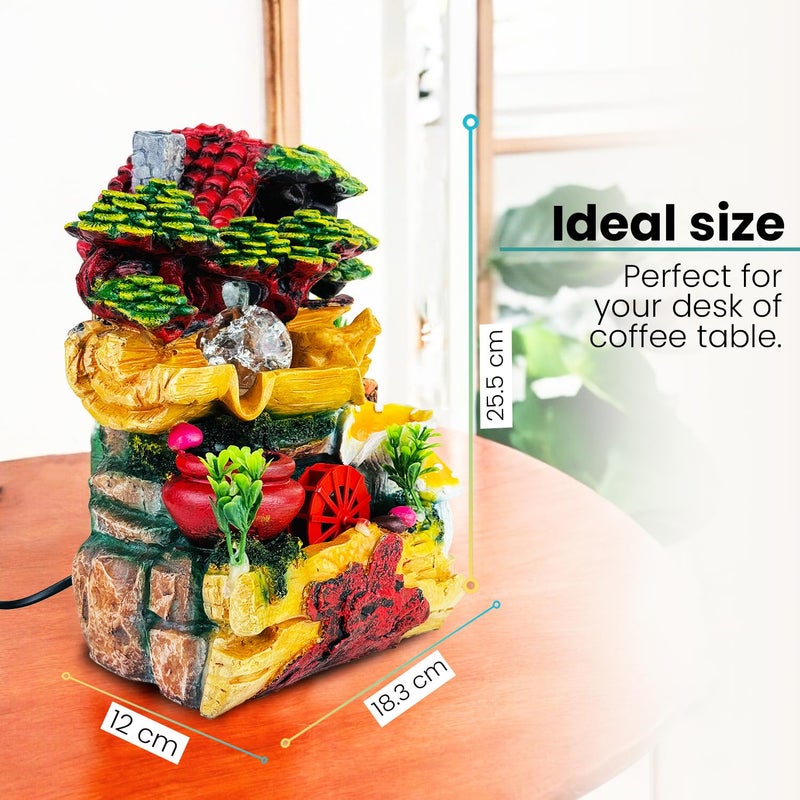 Go Hooked نافورة شلال من بولي ريزين مع أضواء LED وتحكم في سرعة التدفق قابلة للتعديل لغرفة المعيشة، غرفة النوم والمكتب 25.5 سم | تخفيف التوتر وزينة الطاقة الإيجابية | نافورة مائية على الطاولة (GHF317) - Image 4