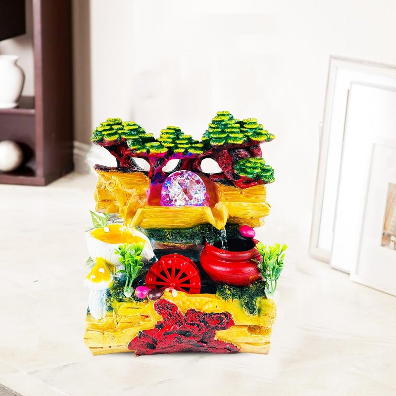 Go Hooked نافورة شلال من بولي ريزين مع أضواء LED وتحكم في سرعة التدفق قابلة للتعديل لغرفة المعيشة، غرفة النوم والمكتب 25.5 سم | تخفيف التوتر وزينة الطاقة الإيجابية | نافورة مائية على الطاولة (GHF317) - Image 3