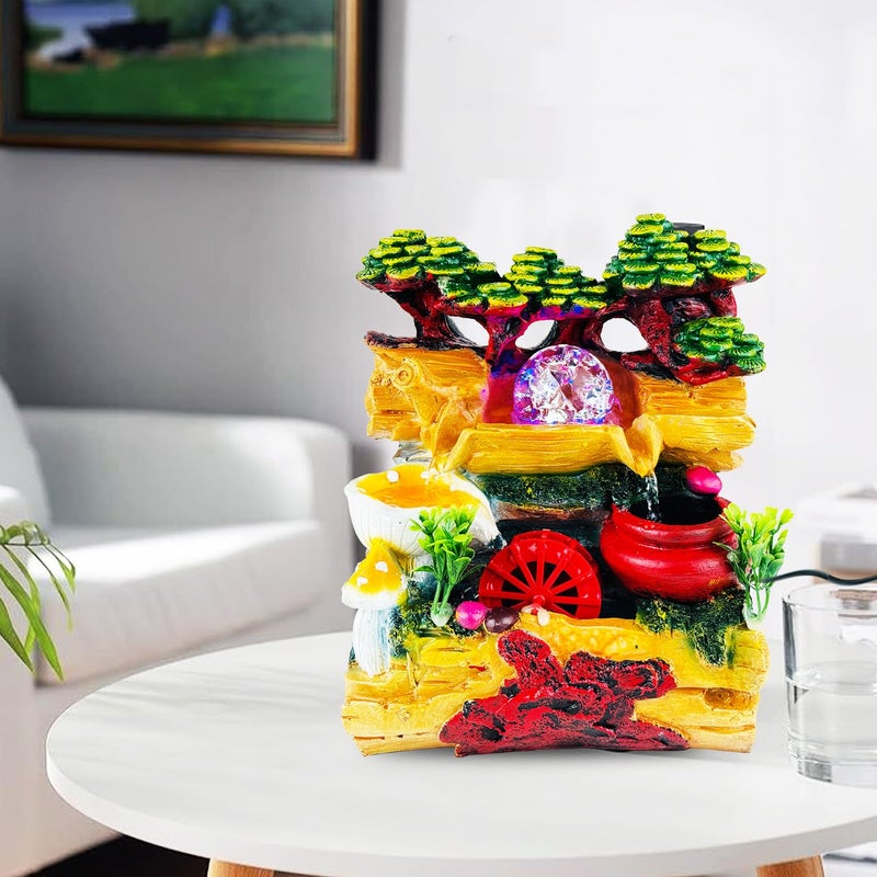 Go Hooked نافورة شلال من بولي ريزين مع أضواء LED وتحكم في سرعة التدفق قابلة للتعديل لغرفة المعيشة، غرفة النوم والمكتب 25.5 سم | تخفيف التوتر وزينة الطاقة الإيجابية | نافورة مائية على الطاولة (GHF317) - Image 2