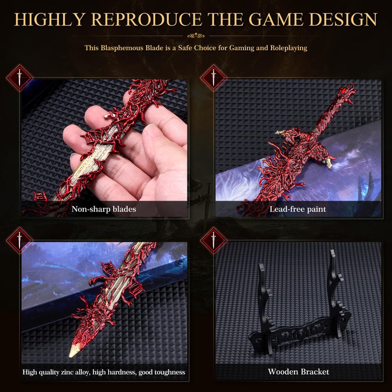 RACEROCKET Eldens Rings Blasphemous Blade Replica 11.8 inch Full Metal Sword Model with Stand, Martial Arts Swords for Gaming Collectable Desk Decoration and Gift for Fans and Collectors - Image 4