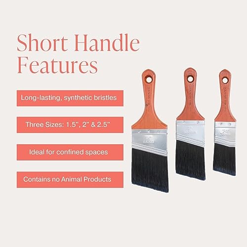 Country Chic Paint Chalk Style Paint Brush - Short-Handle Brush with Synthetic Angled Bristles for Smooth Furniture Paint Application with Minimal Brush Strokes, No Shedding, Vegan - Best for Water-Based Paint - 1.5" - Image 2