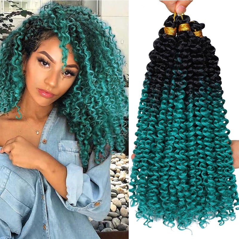 Ms Aloe 5Pack Marlybob Water Wave Crochet Curly Hair 100gpack Jerry Curly Crochet Braids Ombre Green Kinky Curly Synthetic Twist Braiding Hair for Black Women1BGreen