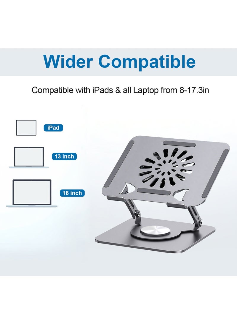Faylor Laptop Stand with Cooling Fan for Desk, 360° Rotation Upgrade Larger Sturdy Base Adjustable, Foldable Metal Notebook Holder Fit for MacBook Air, MacBook Pro, Lenovo, HP, ASUS, etc - Image 5