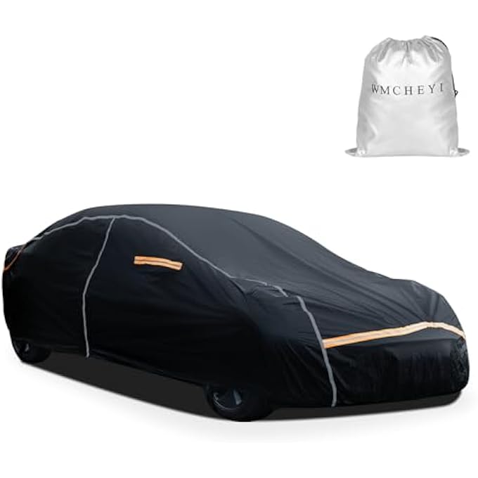 WMCHEYI Car Cover Waterproof All Weather, Multi-Layer Anti-Scratch Black Car Covers for Automobiles, Outdoor Sun UV Rain Snow Wind Protection Full Exterior Cover, Universal Fit for 210" Length Sedan - Image 2