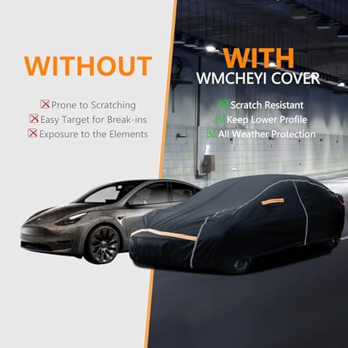 WMCHEYI Car Cover Waterproof All Weather, Multi-Layer Anti-Scratch Black Car Covers for Automobiles, Outdoor Sun UV Rain Snow Wind Protection Full Exterior Cover, Universal Fit for 210" Length Sedan - Image 3