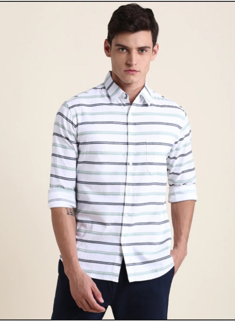 Dennis Lingo - Men's White Slim Fit Cotton Casual Shirt - Image 1