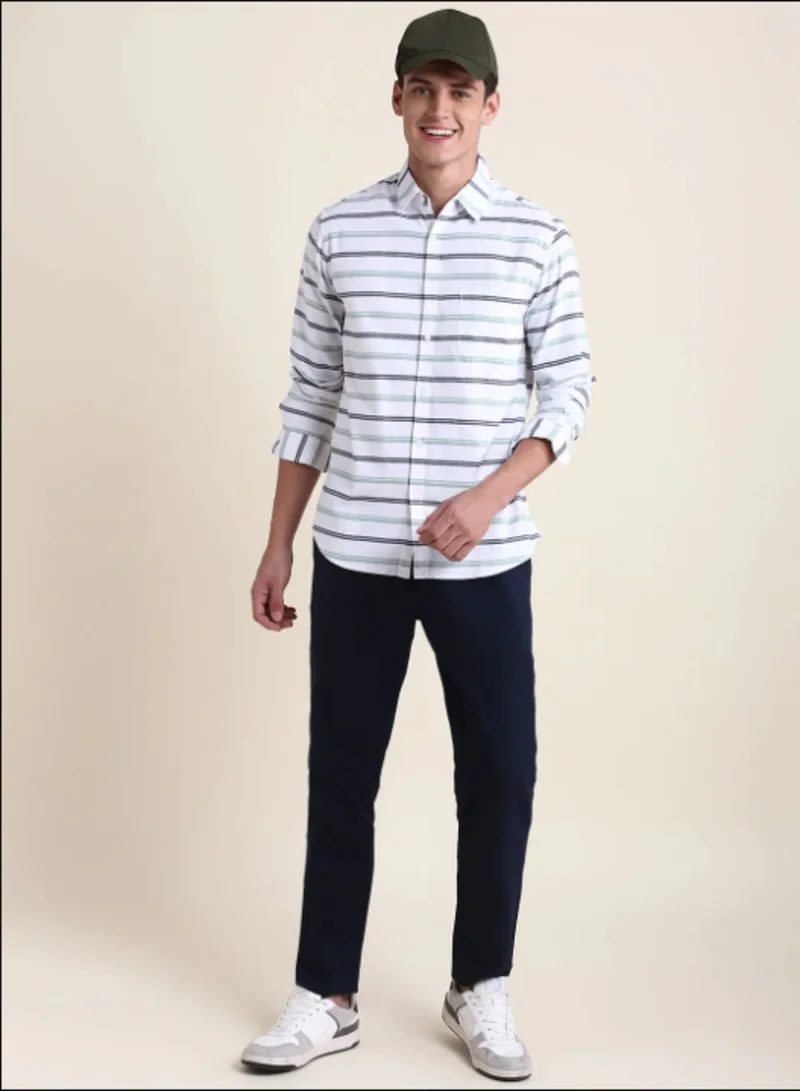 دينيس لينغو Men's White Slim Fit Cotton Casual Shirt