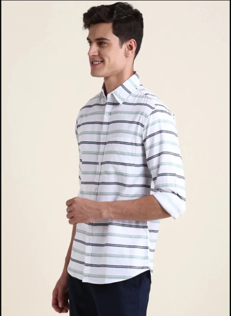 دينيس لينغو قميص رجالي أبيض قطن بقصة ضيقة كاجوال