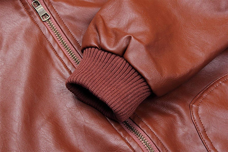 ELUCKFACE Boys Trendy Stand Collar PU Leather Moto Jacket - Winter Warm Lined Coat with Zipper Closure for Kids Brown 8-9Years - Image 4