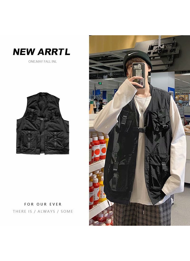 Generic - Tactical Vest Mens Multi-pocket Functional Windproof Streetwear Trendy Brand Sleeveless Shoulder Vest Casual Scene 510 Black - Image 1