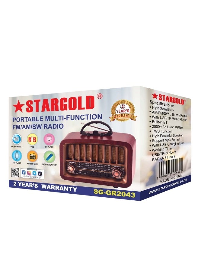 Stargold - Portable Multi-Function FM/AM/SW Radio Bluetooth Connect, TWS, TF Player, USB Player - Image 1