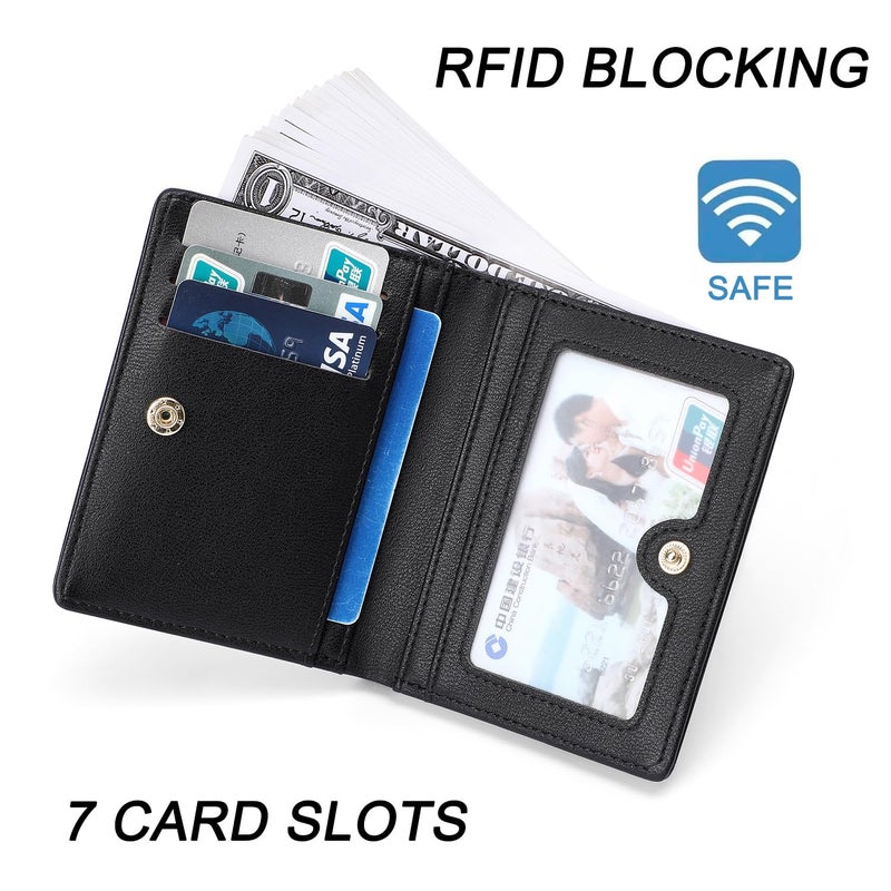 Altally Small Women Wallet RFID Blocking Bifold Pocket Wallet Slim Compact Ladies Purse Mini Wallets For Women (Black) - Image 3