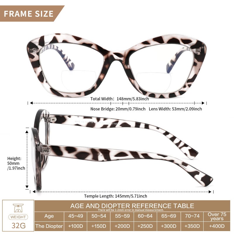 LKEYE Bifocal Reading Glasses For Women Blue Light Blocking Computer Reader With Clear Top Oversized Cat Eye Frame No Line Large Stylish Ladies Eyeglasses 3Pack +2.00 - Image 3