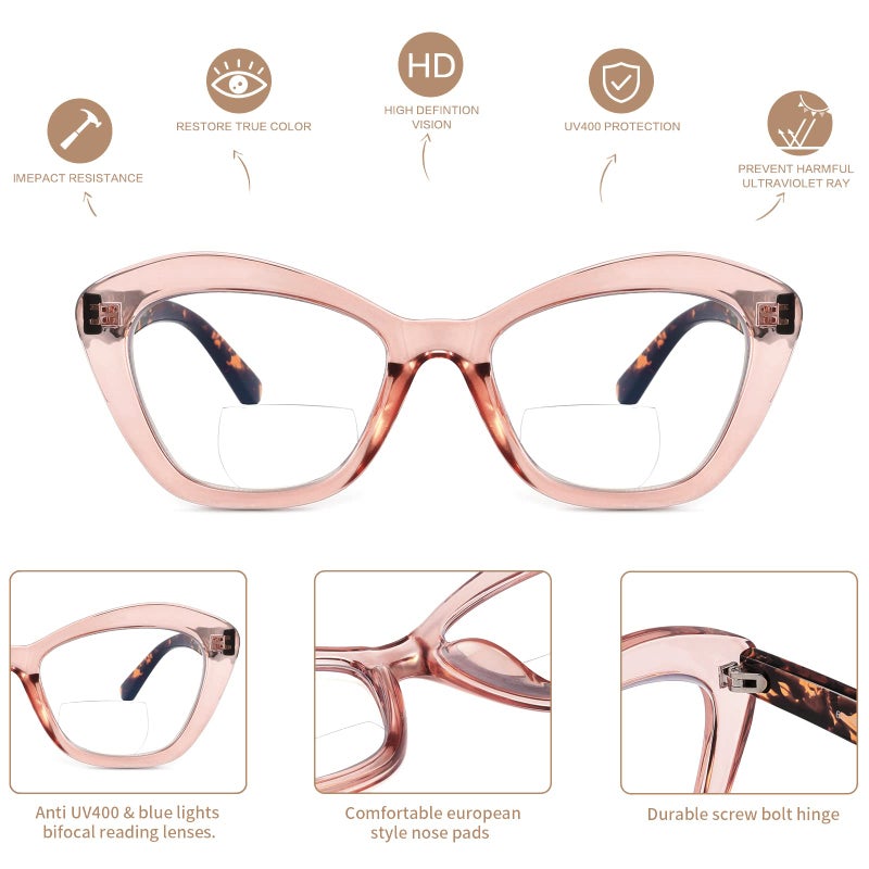 LKEYE Bifocal Reading Glasses For Women Blue Light Blocking Computer Reader With Clear Top Oversized Cat Eye Frame No Line Large Stylish Ladies Eyeglasses 3Pack +2.00 - Image 4