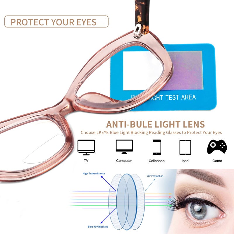 LKEYE Bifocal Reading Glasses For Women Blue Light Blocking Computer Reader With Clear Top Oversized Cat Eye Frame No Line Large Stylish Ladies Eyeglasses 3Pack +2.00 - Image 5