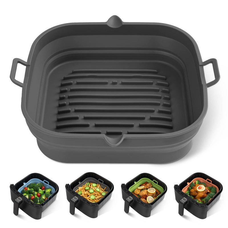 Loveuing Silicone Air Fryer Liners Square Reusable Airfryer Collapsible Basket Easy to Clean Air Fryers Pot for 58 to 8 Qt Baking Tray Oven Accessories 85 Inch Large