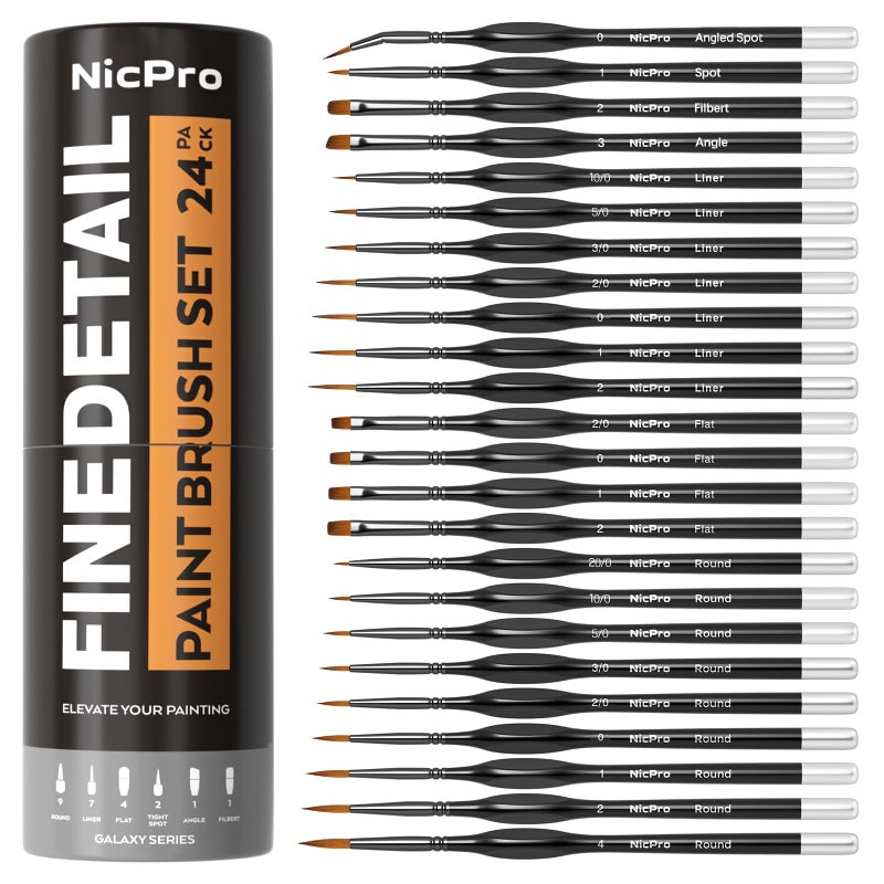 Nicpro 24 PCS Miniature Paint Brushes Fine Tip Micro Model Detail Paint Brush Set for Acrylic Watercolor Oil Paint by Number Models Miniatures Craft Rock Painting with Container - Image 2