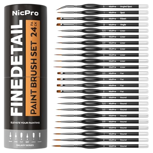 Nicpro 24 PCS Miniature Paint Brushes Fine Tip Micro Model Detail Paint Brush Set for Acrylic Watercolor Oil Paint by Number Models Miniatures Craft Rock Painting with Container - Image 1