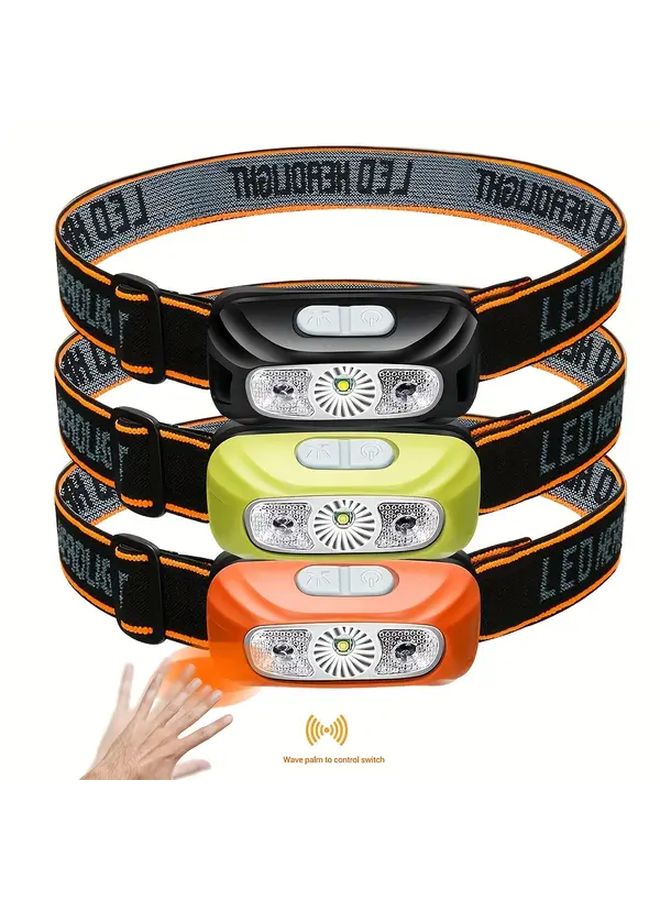 Black Motion Sensor Headlamp Wave Control Type C Rechargeable For Outdoor Camping - Image 2