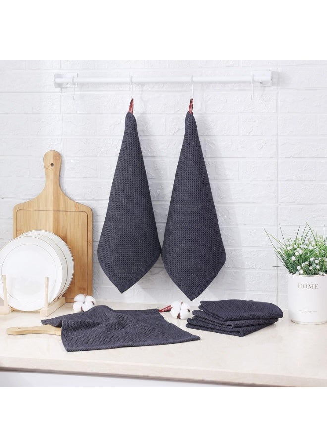 Kitinjoy 100% Cotton Kitchen Dish Cloths, 6 Pack Waffle Weave Ultra Soft Absorbent Dish Towels for Drying Dishes Quick Drying Kitchen Towels Dish Rags, 12 X 12 Inches, Dark Grey - Image 3