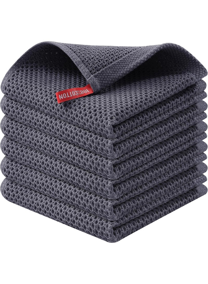 Kitinjoy 100% Cotton Kitchen Dish Cloths, 6 Pack Waffle Weave Ultra Soft Absorbent Dish Towels for Drying Dishes Quick Drying Kitchen Towels Dish Rags, 12 X 12 Inches, Dark Grey - Image 1