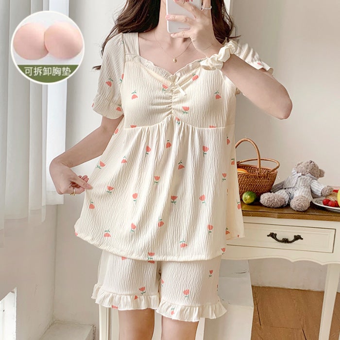 Summer Cotton-Like Pajama Set with Padded Bra 889# Bear  - Image 3