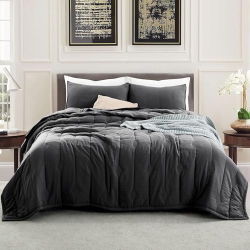 ANNA.Z HOME Oversized King Quilt Set, 3 Pieces Lightweight Microfiber Bedspread with 2 Pillow Shams, Extra Large All Season Coverlet -Charcoal Grey Oversize King Set - Image 2