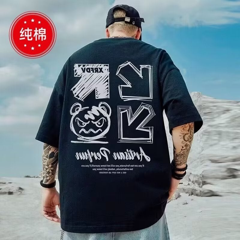 M2 Pure Cotton 2023 Men'S Oversize American Fashion Brand Fat Plus Size Loose Arrow Black Short Sleeve T-Shirt Half Sleeve - Image 2