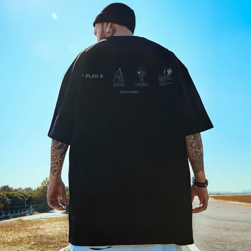 M2 Pure Cotton 2023 Men'S Oversize American Fashion Brand Fat Plus Size Loose Arrow Black Short Sleeve T-Shirt Half Sleeve - Image 1