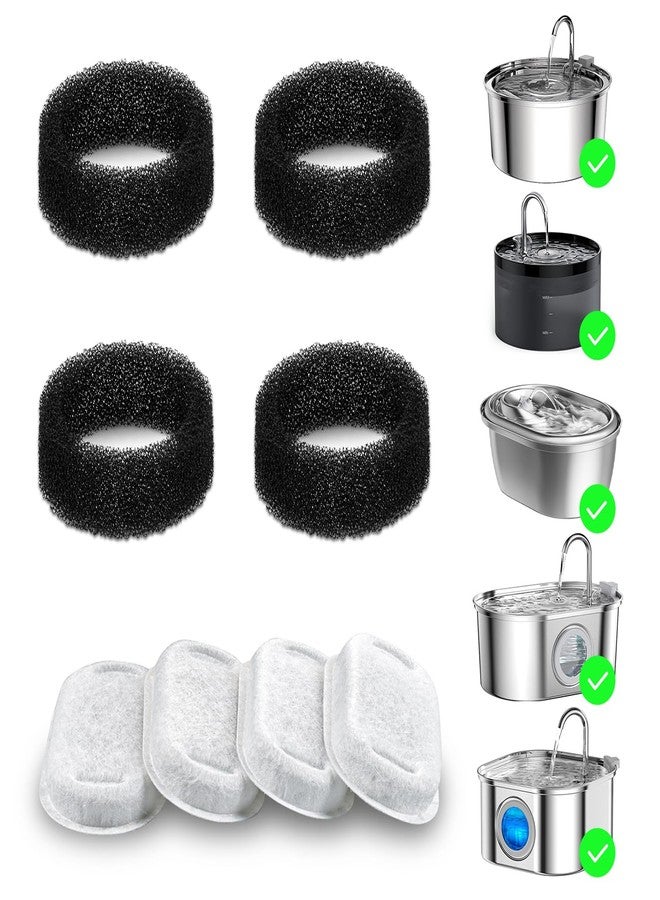 Wonder Creature 8 Pack Cat Water Fountain Filter Replacement, 4+4/8+8/12+12/16+16 Pack for Stainless Steel Cat Water Fountain 2L/67oz and 3.2L/108oz, 4 Carbon Filters & 4 Pre-Filter Sponges - Image 1