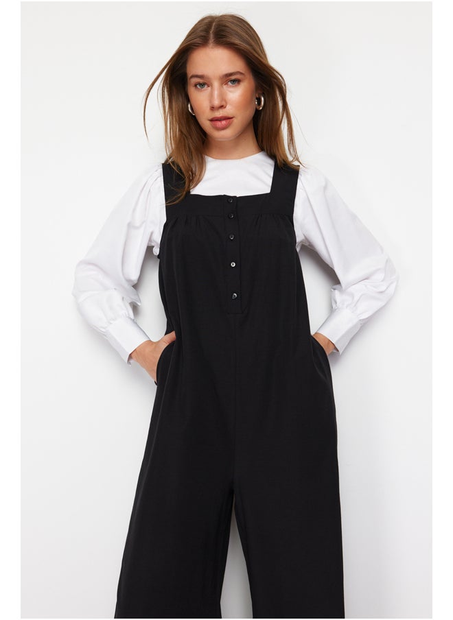 trendyol - Black Thick Strap Button Detailed Wide Leg Woven Jumpsuit TCTSS22TL0008 - Image 1