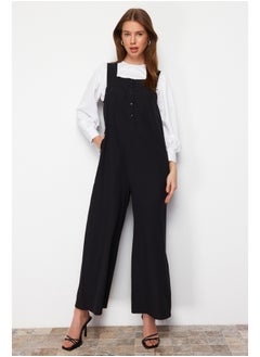 Black Thick Strap Button Detailed Wide Leg Woven Jumpsuit TCTSS22TL0008