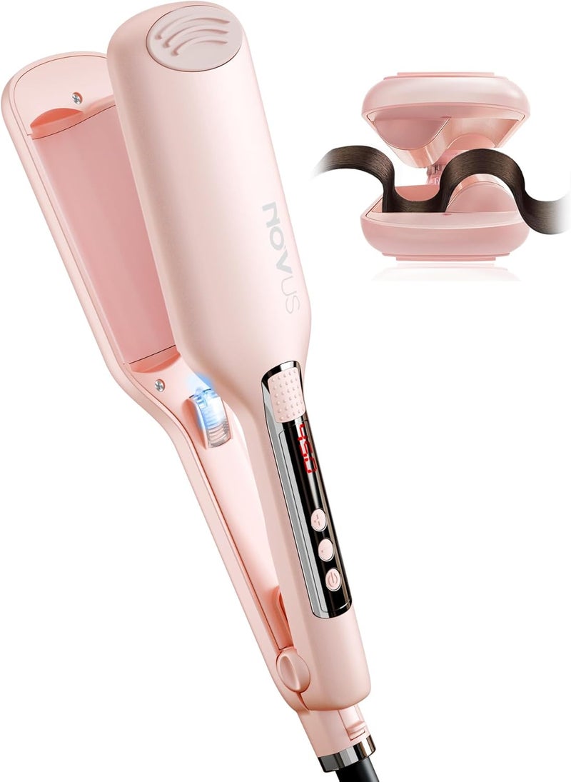 NOVUS Beach Waves Curling Iron Ionic 2 Barrel Hair Crimper Wand for Women Ceramic AntiScald Waver with Adjustable Heat 11 Inch Pink Easy to Use for LongLasting Shiny Curls