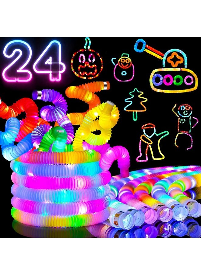 جيشي 24 حزمة من العصي المضيئة المتوهجة، أنابيب فيدجيت بوب، هدايا الحفلات للأطفال الصغار، ألعاب حسية كبيرة الحجم، حقيبة حشو، هدايا عيد الميلاد، هدايا علاجية، جوائز LED تتوهج في الظلام، مستلزمات الحفلات  - Image 1