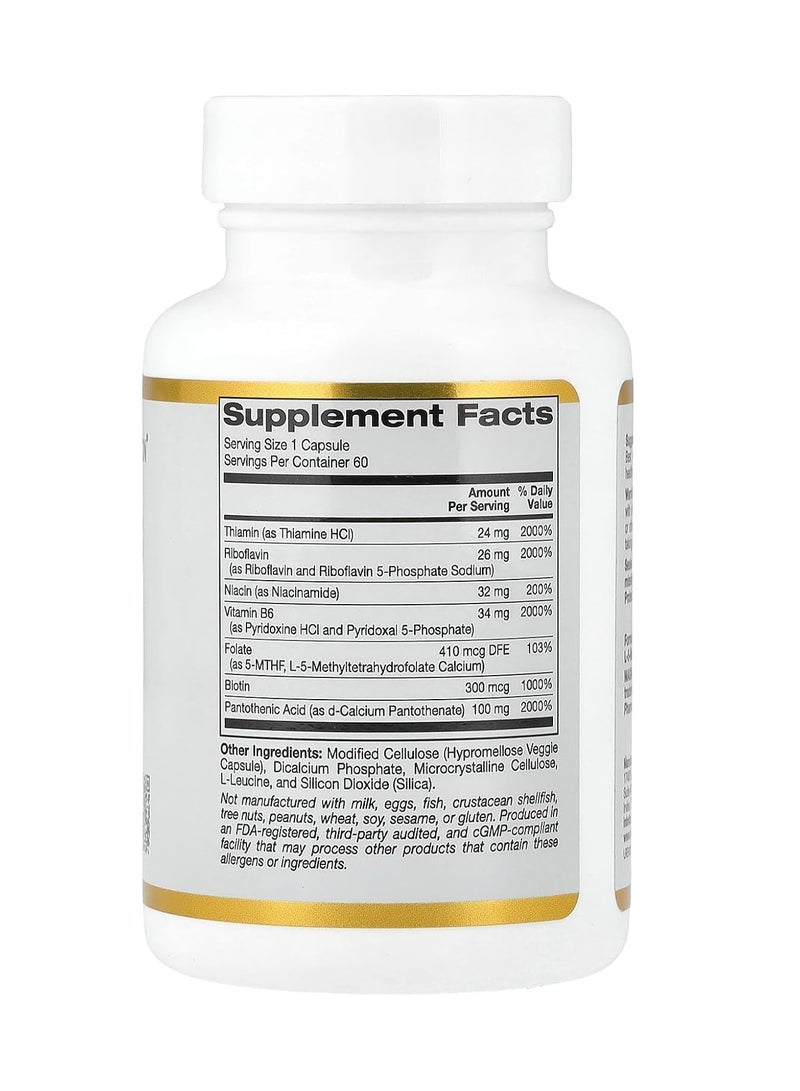 California Gold Nutrition-Vitamin B Complex With Folate Biotin Pantothenic Acid And Vitamin B6-60 Veggie Capsules - Image 2