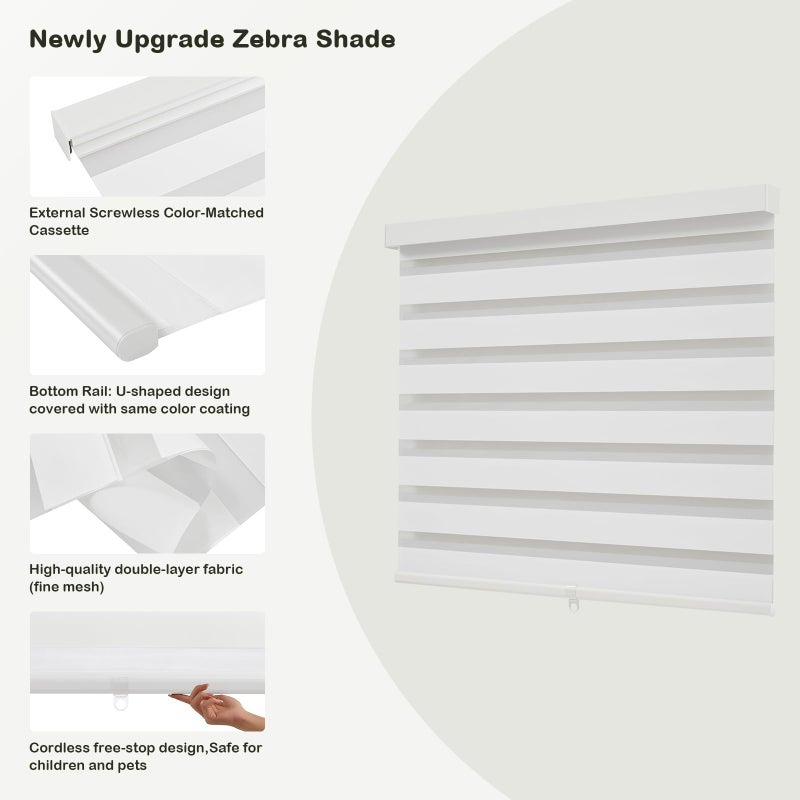 Dephora Cordless Zebra Blinds for Windows,Free-Stop Roller Zebra Shades,Light Filtering Blinds for Indoor windows with Upgraded Cassette,Pull Down Privacy Window Shades for Home (25" W x 72" H, White) - Image 3