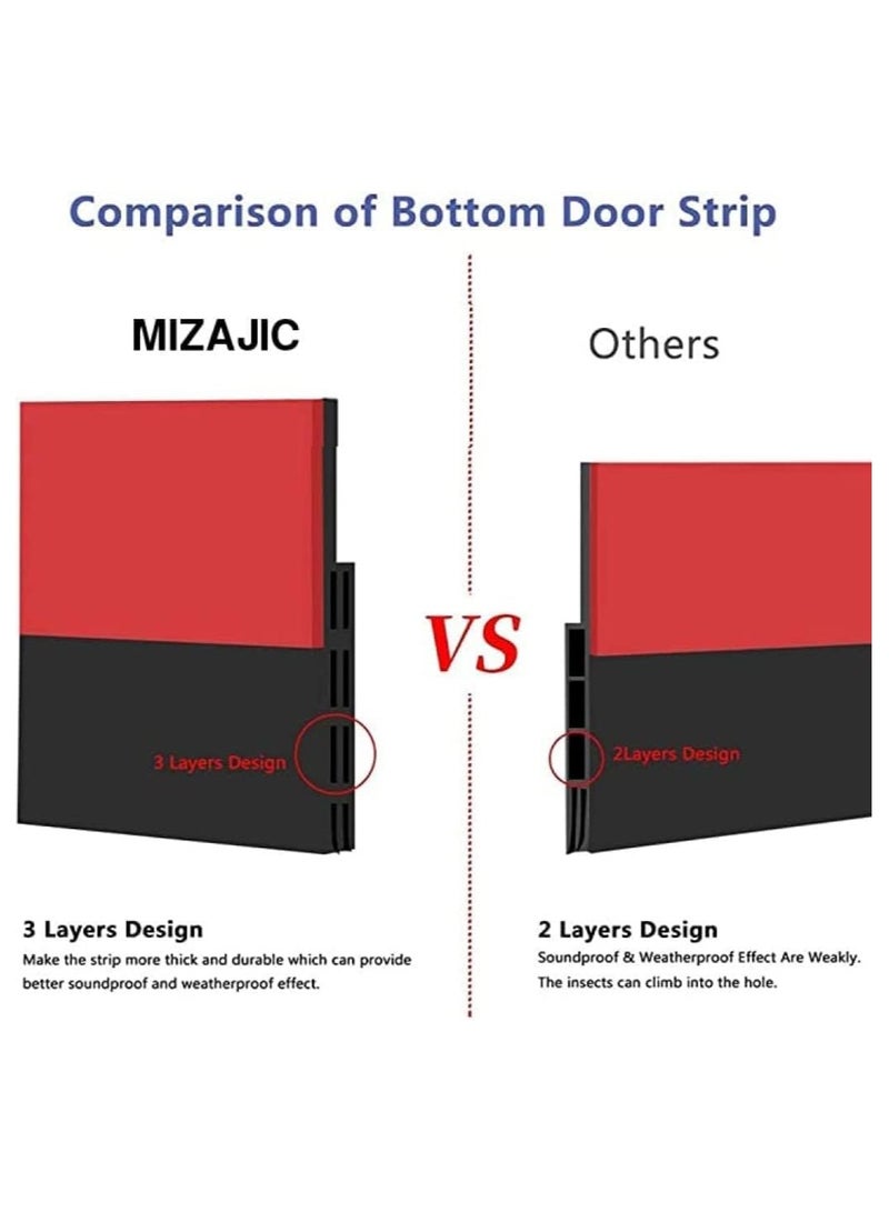 مزاجك سدادة مسودة الباب، سدادة سفلية للباب للأبواب الخارجية والداخلية مانعة للحشرات والغبار والضوضاء وتجريد الطقس 2 بوصة عرض × 39 بوصة طول - أسود - Image 2