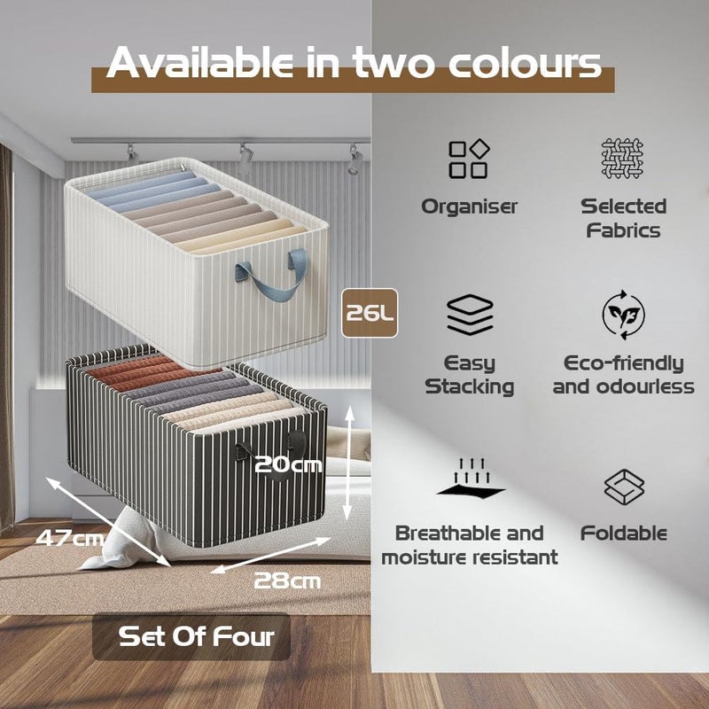LITTLE CURIOUS Clothes Organizer for Wardrobe Storage Box for Clothes Socks Bra Drawer Cloth Organiser for Cupboard Closet Dressing Foldable Cabinet with Handles 48 x 28 x 20 cm Pack of 6  - Image 3