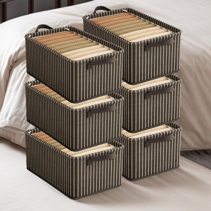 LITTLE CURIOUS Clothes Organizer for Wardrobe Storage Box for Clothes Socks Bra Drawer Cloth Organiser for Cupboard Closet Dressing Foldable Cabinet with Handles 48 x 28 x 20 cm Pack of 6  - Image 1
