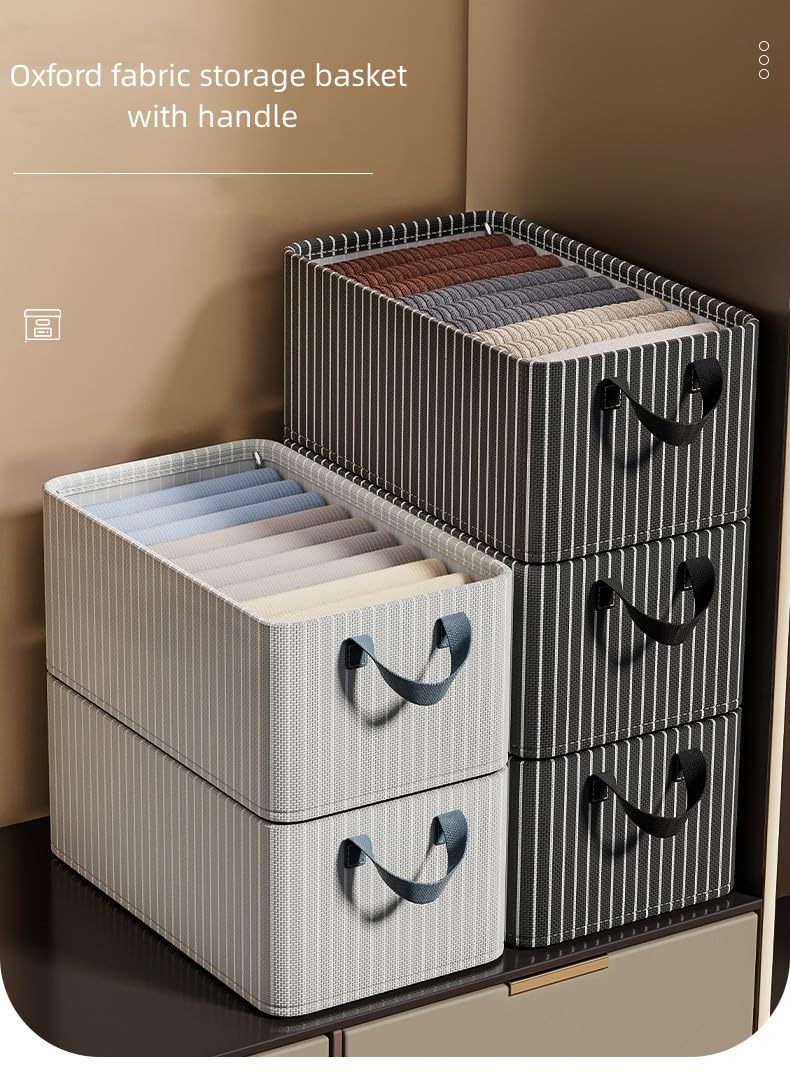LITTLE CURIOUS Clothes Organizer for Wardrobe Storage Box for Clothes Socks Bra Drawer Cloth Organiser for Cupboard Closet Dressing Foldable Cabinet with Handles 48 x 28 x 20 cm Pack of 6  - Image 5