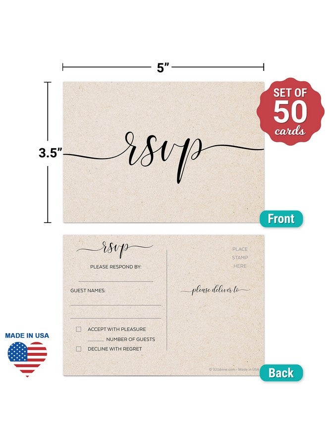 321 دن بطاقات بريدية Rsvp (مجموعة من 50) 3.5 بوصة × 5 بوصة - فارغة صغيرة مع جانب بريدي - كرافت تان ريفي، بطاقات استجابة لحفلات الزفاف، حفلات الزفاف، حفلات استقبال المولود، صنع في الولايات المتحدة الأمريكية - Image 2