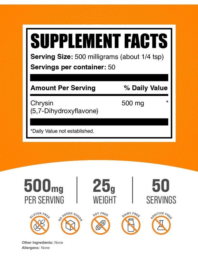 BulkSupplements.com Chrysin Powder - 5,7-Dihydroxyflavone, Chrysin Supplement, Chrysin 500mg, Antioxidants Supplement - Gluten Free, 500mg per Serving, 25g (0.88 oz) (Pack of 1) - Image 2