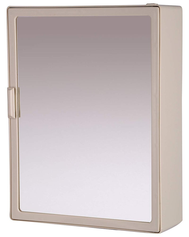 RIYA Enterprises Plastic Bathroom Cabinet Single Mirror Door with Storage Shelves (Ivory, 10 x 14 Inch) - Image 1