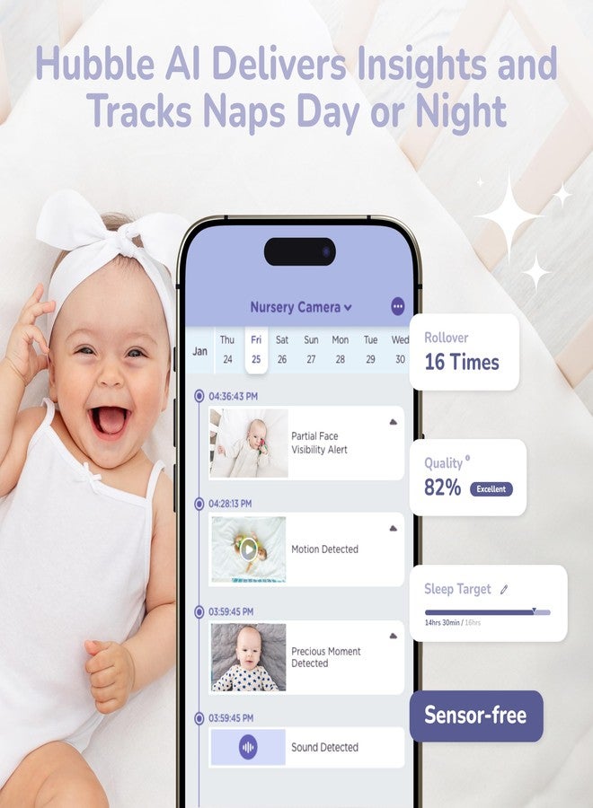 HUBBLE CONNECTED GoBaby - 2K HD Baby Monitor Camera w/Advanced Monitoring, Covered Face & Rollover Detection, True Cry Alerts, Sleep Training & Smart Soother — w/Flexible Mount - Image 5